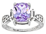 Lavender And White Cubic Zirconia Rhodium Over Sterling Silver Ring 5.55ctw (4.23ctw DEW)