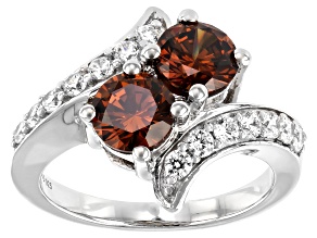 Mocha And White Cubic Zirconia Rhodium Over Sterling Silver Ring 3.65ctw