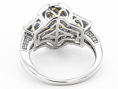 Yellow And White Cubic Zirconia Rhodium Over Sterling Silver Ring 1.80ctw