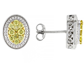 Yellow And White Cubic Zirconia Rhodium Over Sterling Silver Earrings 2.03ctw