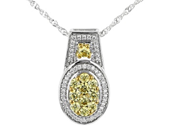 Picture of Yellow And White Cubic Zirconia Rhodium Over Silver Pendant With Chain 1.25ctw
