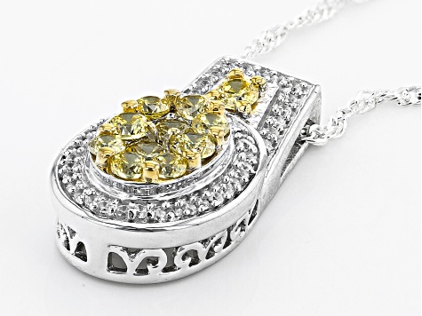 Yellow And White Cubic Zirconia Rhodium Over Silver Pendant With Chain 1.25ctw