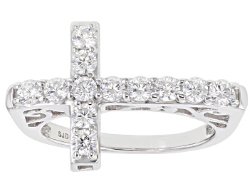 Picture of White Cubic Zirconia Rhodium Over Sterling Silver Cross Ring 1.35ctw