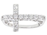 White Cubic Zirconia Rhodium Over Sterling Silver Cross Ring 1.35ctw