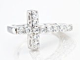 White Cubic Zirconia Rhodium Over Sterling Silver Cross Ring 1.35ctw