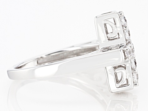 White Cubic Zirconia Rhodium Over Sterling Silver Cross Ring
