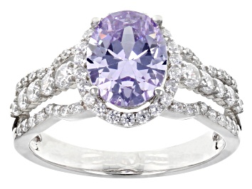 Picture of Lavender And White Cubic Zirconia Rhodium Over Sterling Silver Ring  4.28ctw
