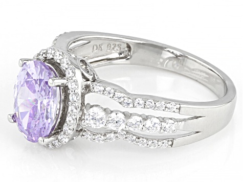 Lavender And White Cubic Zirconia Rhodium Over Sterling Silver Ring  4.28ctw