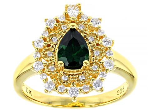 Green And White Cubic Zirconia 18K Yellow Gold Over Sterling Silver Ring 1.83ctw