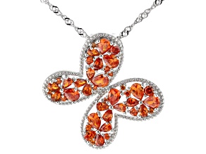 Orange Cubic Zirconia Rhodium Over Sterling Silver Butterfly Pendant With Chain 3.87ctw