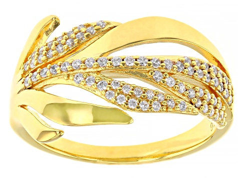 White Cubic Zirconia 18K Yellow Gold Over Sterling Silver Leaf Ring 0.55ctw