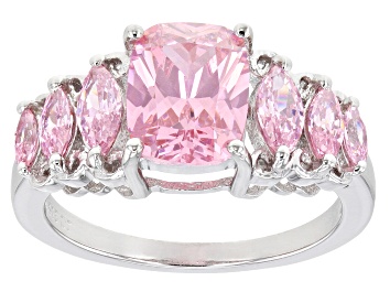 Picture of Pink Cubic Zirconia Rhodium Over Sterling Silver Ring 4.96ctw