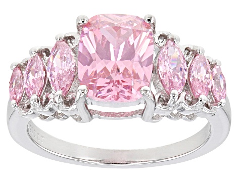 Pink Cubic Zirconia Rhodium Over Sterling Silver Ring 4.96ctw