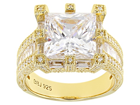 White Cubic Zirconia 18k Yellow Gold Over Sterling Silver Ring 12.00ctw
