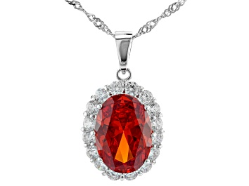 Picture of Orange And White Cubic Zirconia Rhodium Over Sterling Silver Pendant With Chain 10.85ctw
