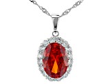 Orange And White Cubic Zirconia Rhodium Over Sterling Silver Pendant With Chain 10.85ctw