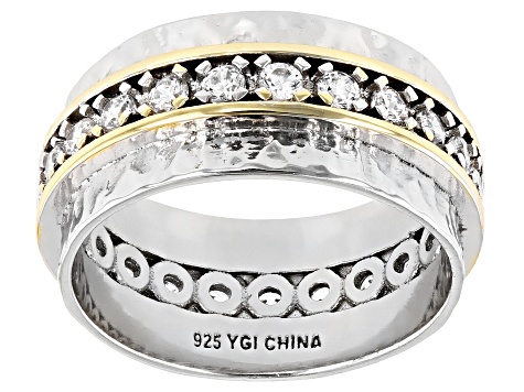White Cubic Zirconia Rhodium And 14K Yellow Gold Over Sterling Silver Band Ring 1.50ctw