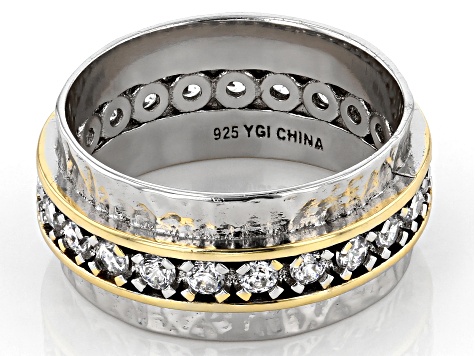White Cubic Zirconia Rhodium And 14K Yellow Gold Over Sterling Silver Band Ring 1.50ctw