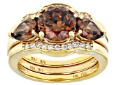 Mocha And White Cubic Zirconia 18k Yellow Gold Over Sterling Silver Ring With Bands 6.39ctw