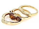 Mocha And White Cubic Zirconia 18k Yellow Gold Over Sterling Silver Ring With Bands 6.39ctw