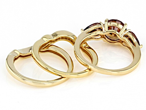 Mocha And White Cubic Zirconia 18k Yellow Gold Over Sterling Silver Ring With Bands 6.39ctw