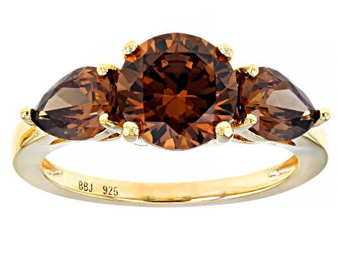 Mocha And White Cubic Zirconia 18k Yellow Gold Over Sterling Silver Ring With Bands 6.39ctw