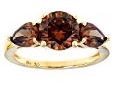 Mocha And White Cubic Zirconia 18k Yellow Gold Over Sterling Silver Ring With Bands 6.39ctw