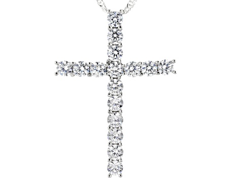 White Cubic Zirconia Rhodium Over Silver Cross Pendant With Chain 3.60ctw