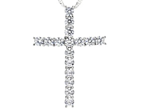 White Cubic Zirconia Rhodium Over Silver Cross Pendant With Chain 3.60ctw