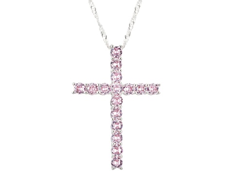 Pink Cubic Zirconia Rhodium Over Silver Cross Pendant With Chain 3.60ctw