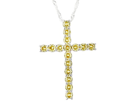 YellowCubic Zirconia Rhodium Over Silver Cross Pendant With Chain 3.60ctw