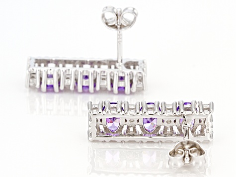 Purple And White Cubic Zirconia Rhodium Over Sterling Silver Earrings 4.87ctw