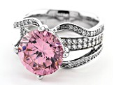 Pink And White Cubic Zirconia Rhodium Over Sterling Silver Ring 11.44ctw