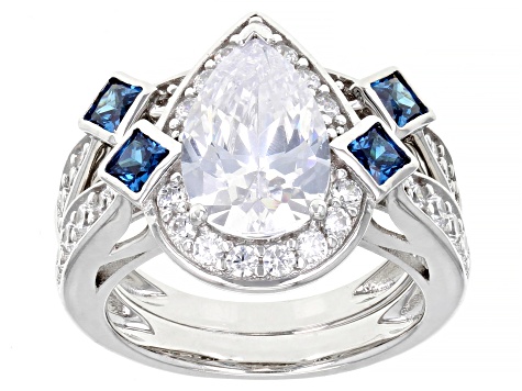 White And Blue Cubic Zirconia Rhodium Over Sterling Silver Ring With ...