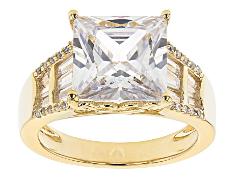 White Cubic Zirconia 18K Yellow Gold Over Sterling Silver Ring With Band 12.49ctw
