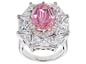 Picture of Pink And White Cubic Zirconia Rhodium Over Sterling Silver Ring 19.75ctw