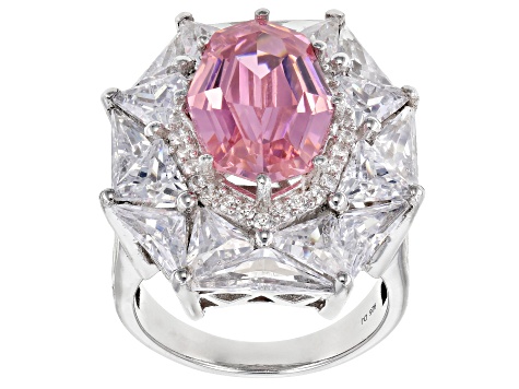Pink And White Cubic Zirconia Rhodium Over Sterling Silver Ring 19.75ctw
