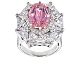 Pink And White Cubic Zirconia Rhodium Over Sterling Silver Ring 19.75ctw