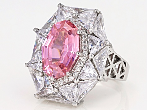 Pink And White Cubic Zirconia Rhodium Over Sterling Silver Ring 19.75ctw
