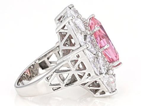 Pink And White Cubic Zirconia Rhodium Over Sterling Silver Ring 19.75ctw