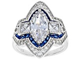White Cubic Zirconia And Lab Created Blue Spinel Rhodium Over Silver Ring 5.27ctw