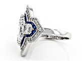 White Cubic Zirconia And Lab Created Blue Spinel Rhodium Over Silver Ring 5.27ctw