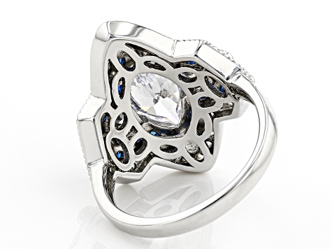 White Cubic Zirconia And Lab Created Blue Spinel Rhodium Over Silver Ring 5.27ctw