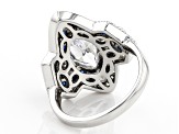 White Cubic Zirconia And Lab Created Blue Spinel Rhodium Over Silver Ring 5.27ctw