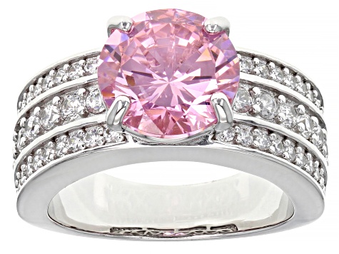 Pink and White Cubic Zirconia Platinum Over Sterling Silver Ring 8.09ctw