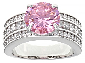 Pink and White Cubic Zirconia Platinum Over Sterling Silver Ring 8.09ctw
