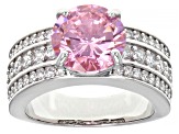 Pink and White Cubic Zirconia Platinum Over Sterling Silver Ring 8.09ctw