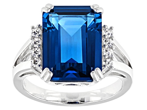 Blue Lab Created Spinel and White Cubic Zirconia Rhodium Over Sterling Silver Ring 9.09ctw