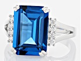 Blue Lab Created Spinel and White Cubic Zirconia Rhodium Over Sterling Silver Ring 9.09ctw