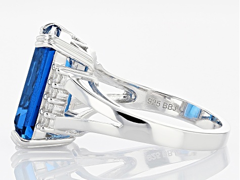 Blue Lab Created Spinel and White Cubic Zirconia Rhodium